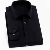 Casual Solid Color Stretch Fat Plus Size Formal Wear Non-iron Long-sleeved Shirt For Men